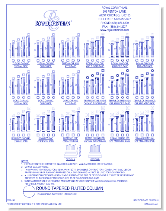14 Inch Round Tapered Fluted Fiberglass Column