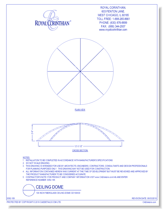 158 Inch Fiberglass Ceiling Dome CD158x30