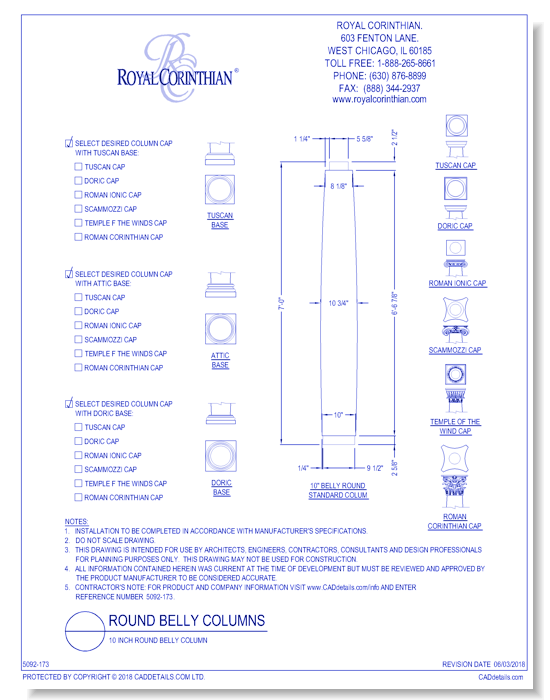 10 Inch > 11 Inch > 8 Inch Round Belly Fiberglass Column