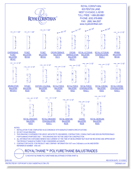 12 Inch RoyalThane Polyurethane Balustrade System (Part A)