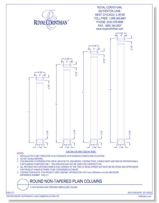 6 Inch Round Non-Tapered Fiberglass Column