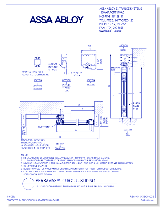 US23-2102-01 ICU VersaMax Surface Applied Single Slide, Section Details