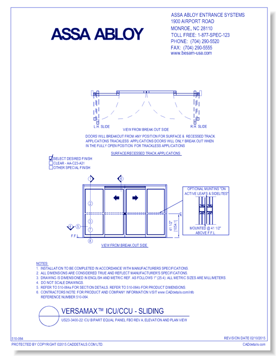 US23-3400-22 ICU Bipart Equal Panel FBO Rev A, Elevation And Plan View