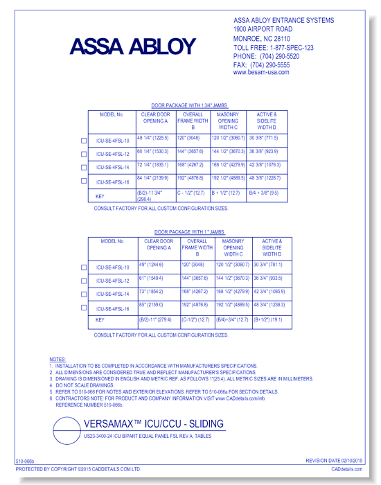 US23-3400-24 ICU Bipart Equal Panel FSL Rev A, Tables