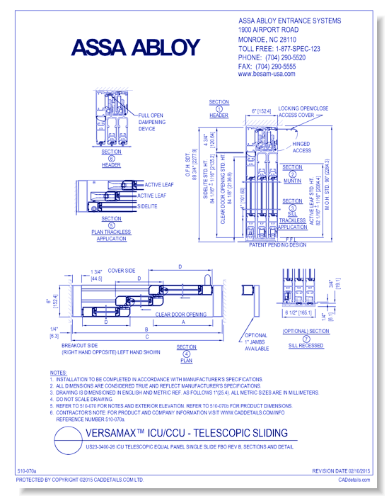 US23-3400-26 ICU Telescopic Equal Panel Single Slide FBO Rev B, Sections And Detail