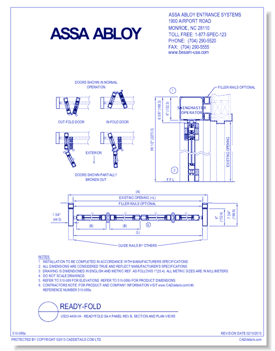 US23-4400-04 - Readyfold SA 4 Panel Rev B, Section And Plan Views