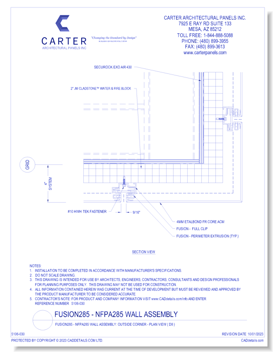 Fusion285 - NFPA285 Wall Assembly: Outside Corner - Plan View ( D8 )
