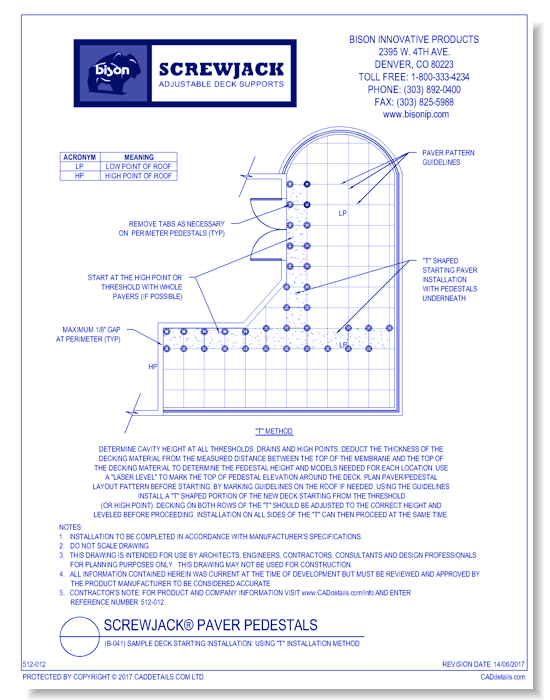 (B-041) Sample Deck Starting Installation: Using "T" Installation Method