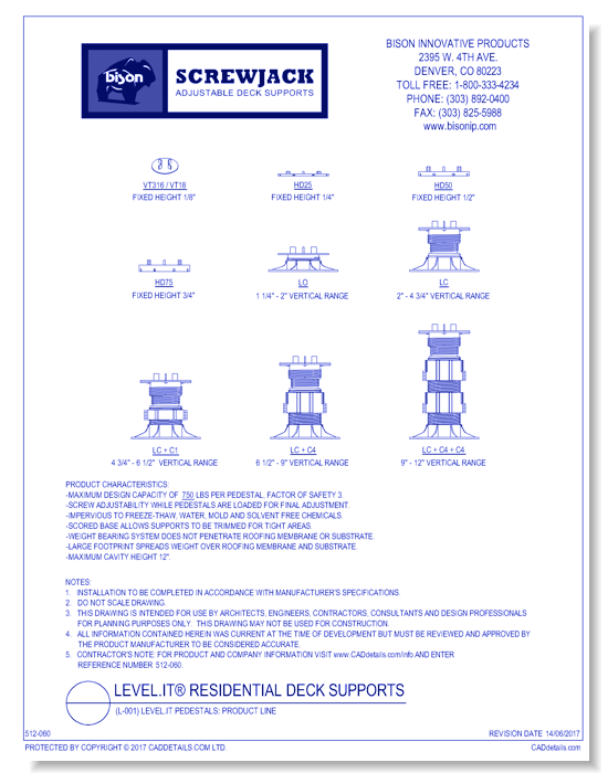 (L-010) Level.It Pedestal Elevation: Elevations From 1/8" to 12"