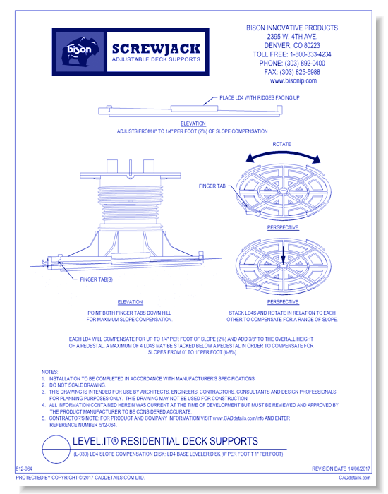 (L-030) LD4 Slope Compensation Disk: LD4 Base Leveler Disk (0" Per Foot t 1" Per Foot)