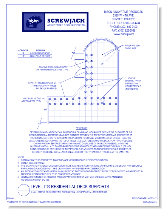 (L-041) Sample Deck Starting Installation: Using "T" Installation Method