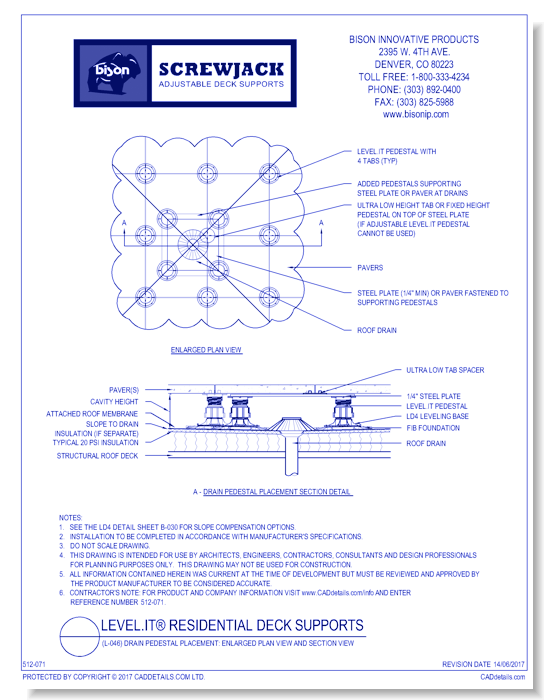 (L-046) Drain Pedestal Placement: Enlarged Plan View and Section View