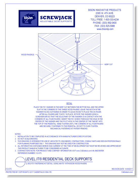 (L-063) FS1 Fastening Kit Detail: Using an FS1 with Bison Wood Pavers