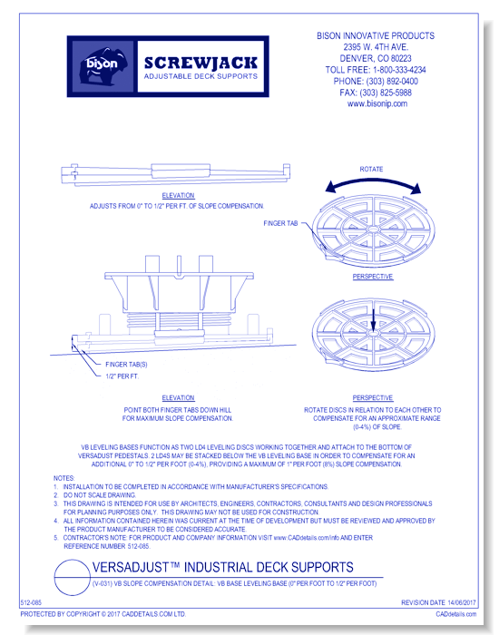 (V-031) VB Slope Compensation Detail: VB Base Leveling Base (0" Per Foot To 1/2" Per Foot)