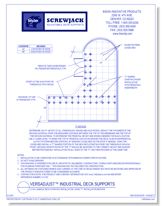 (V-041) Sample Deck Starting Installation: Using "T" Installation Method