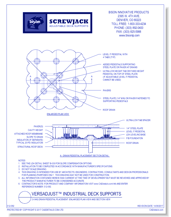 (V-046) Drain Pedestal Placement: Enlarged Plan View and Section View