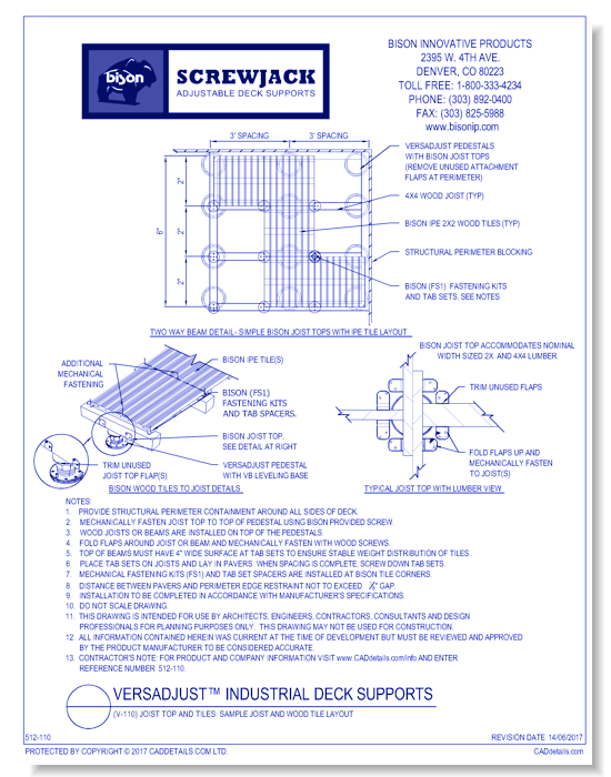 (V-110) Joist Top and Tiles: Sample Joist and Wood Tile Layout