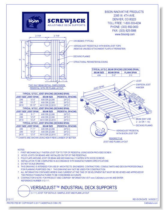 (V-111) Joist Top Details: Sample Joist and Plank Layout