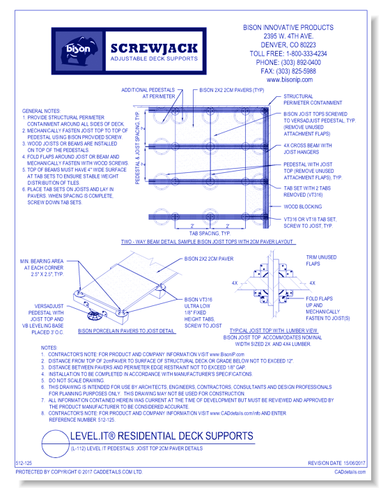 (V-112) Veradjust™ Series Pedestals: Joist Top 2 cm Paver Details