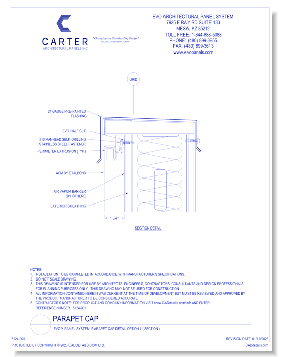 EVO™ PANEL SYSTEM: Parapet Cap Detail Option 1 ( Section )
