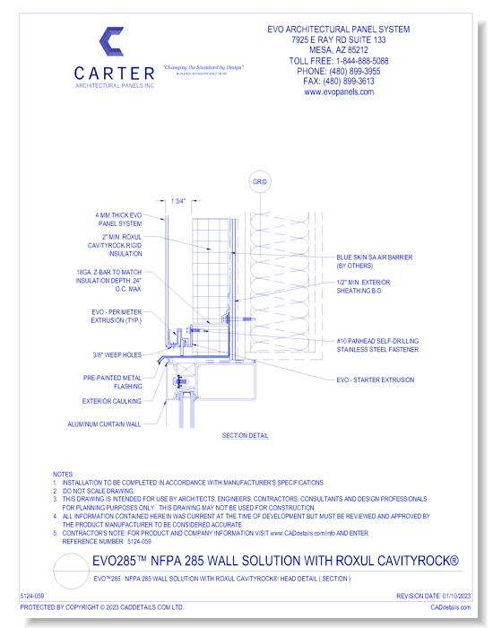 EVO™285 NFPA 285 Wall Solution With ROXUL CavityRock®: Head Detail ( Section )