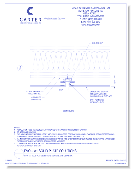 EVO – A1 Solid Plate Solutions: Vertical Joint Detail ( D6 )