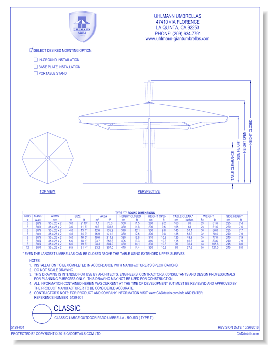 Classic: Large Outdoor Patio Umbrella - Round ( Type T )