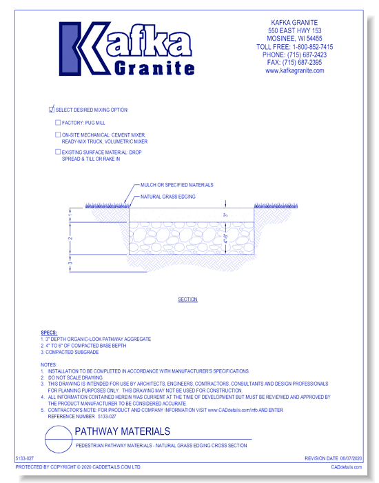 Pedestrian Pathway Materials - Natural Grass Edging Cross Section
