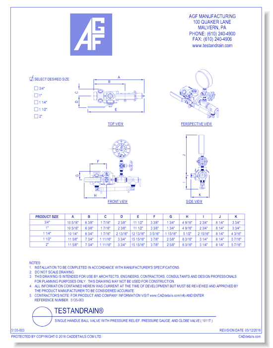 Single Handle Ball Valve with Pressure Relief, Pressure Gauge, and Globe Valve ( 1011T )