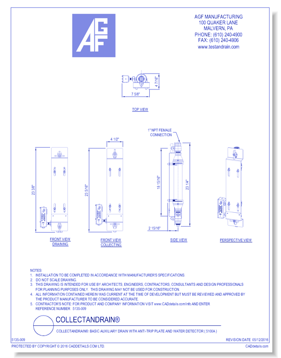 COLLECTanDRAIN®: Basic Auxiliary Drain with Anti-Trip Plate and Water Detector ( 5100A )