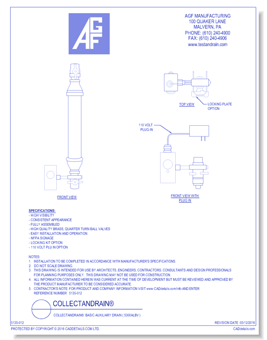 COLLECTanDRAIN®: Basic Auxiliary Drain ( 5300ALBV )