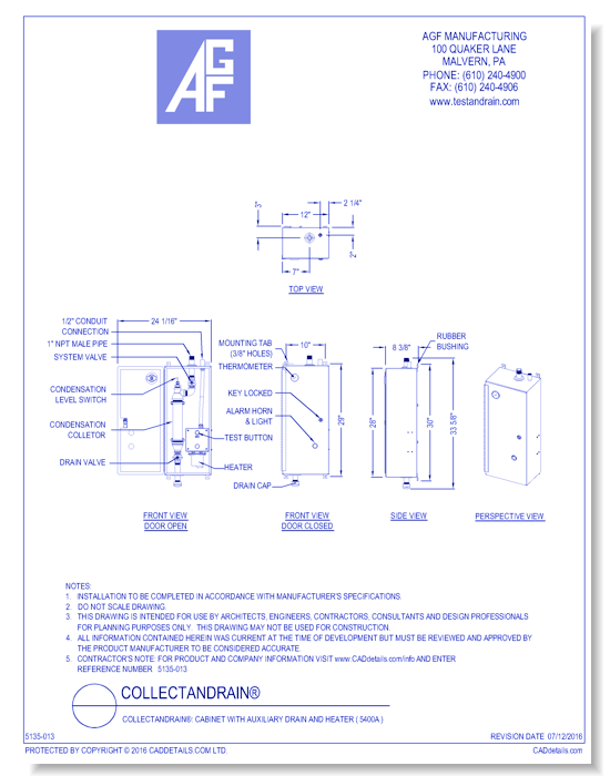 COLLECTanDRAIN®: Cabinet with Auxiliary Drain and Heater ( 5400A )