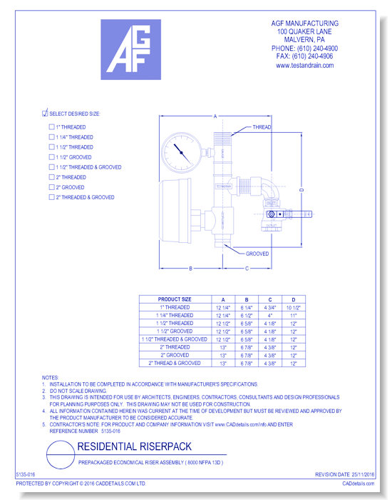 Prepackaged Economical Riser Assembly ( 8000 NFPA 13D )