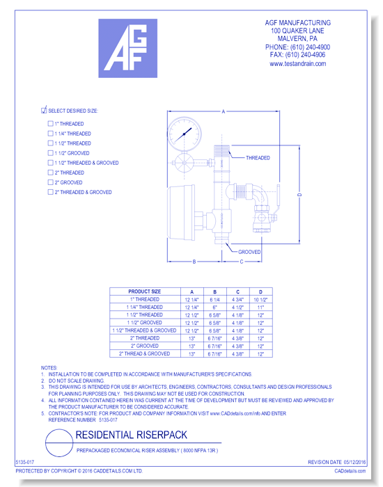 Prepackaged Economical Riser Assembly ( 8000 NFPA 13R )
