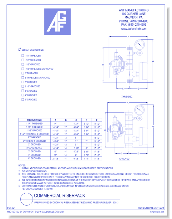 COMMERCIAL RiserPACK Model 8011 - AGF Manufacturing - CADdetails
