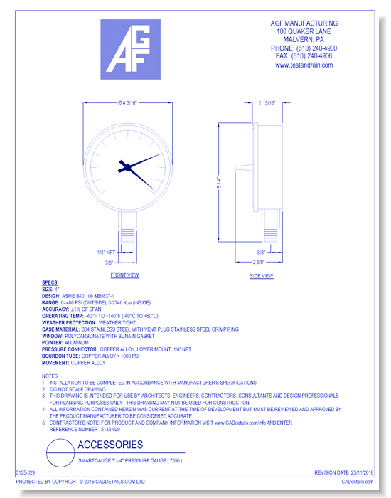 SMARTGAUGE™ - 4" Pressure Gauge ( 7550 )