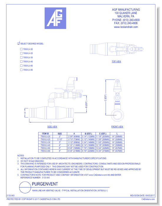 Main Line Air Venting Valve - Typical Installation Orientation ( M7950ILV )