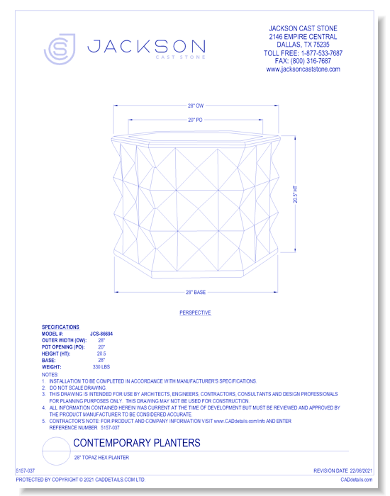 28" Topaz Hex Planter