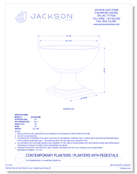 60" Modern Bowl With Charters Pedestal