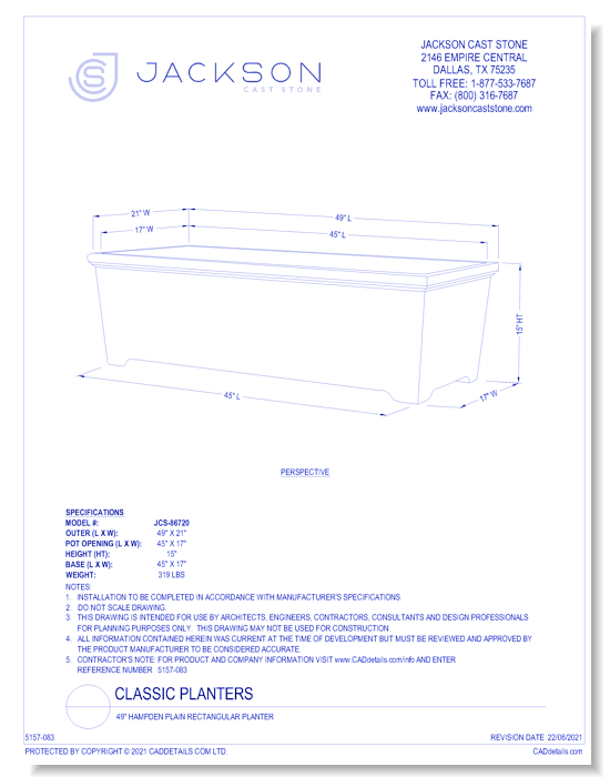 49" Hampden Plain Rectangular Planter