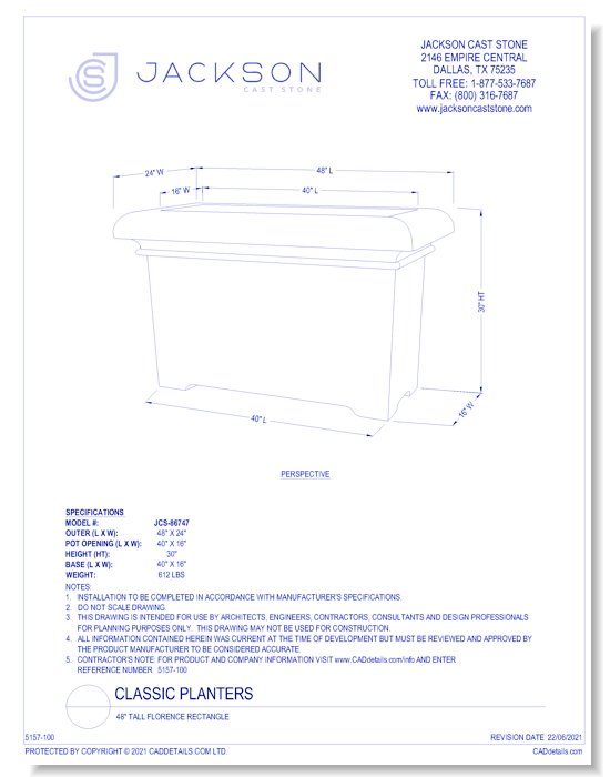 48" Tall Florence Rectangle