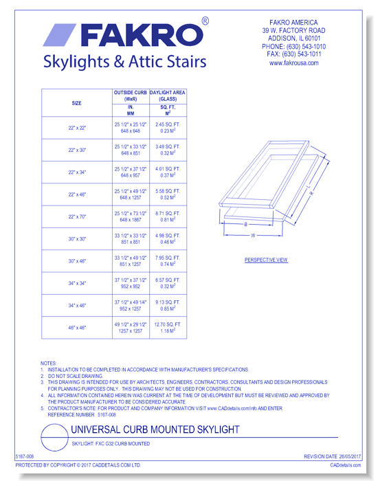 Skylight: FXC G32 Curb Mounted