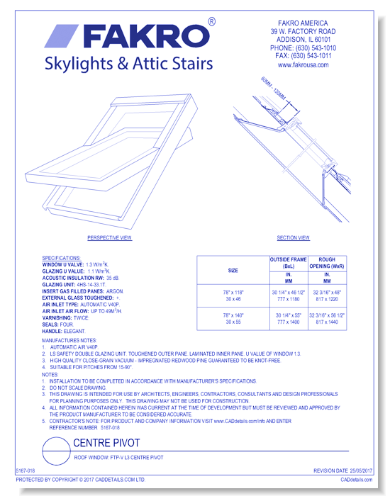 Roof Window: FTP-V L3 Centre Pivot