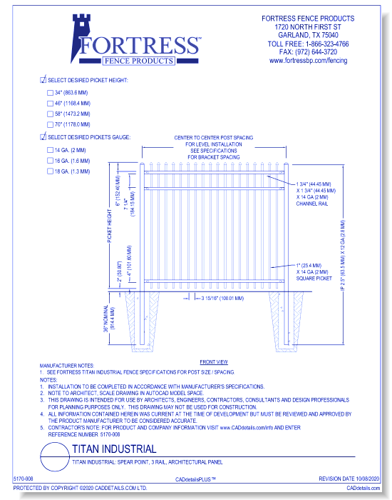 Titan Industrial: Spear Point, 3 Rail, Architectural Panel 34-70