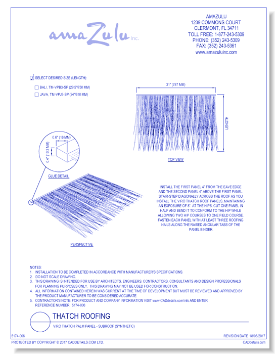 Viro Thatch Palm Panel - Subroof (Synthetic)