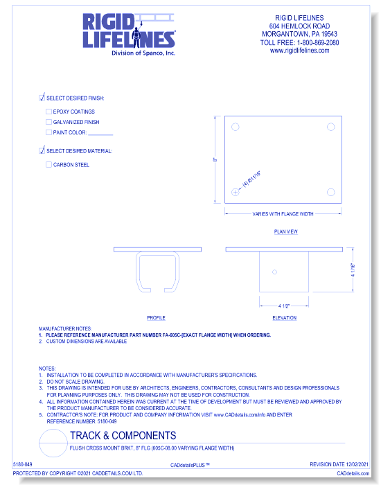 600 Series Plain Track Flush-Cross Mount Bracket, Varying Flange Width (605C-08.00 Varying Flange Width)