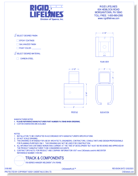 700-Series Hanger Weldment (FA-700HB)