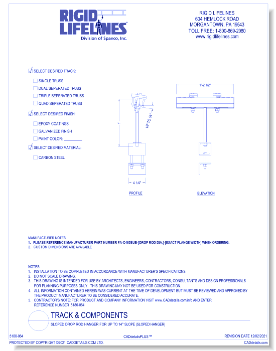 Sloped Drop Rod Hanger for up to 14° Slope (SLOPED HANGER)