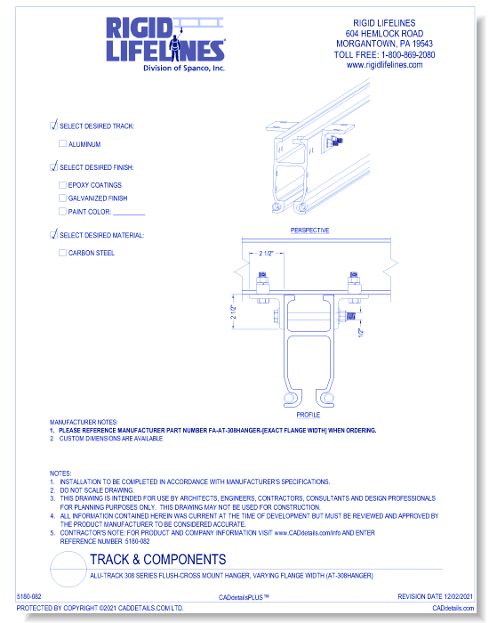 Alu-Track 308 Series Flush-Cross Mount Hanger, Varying Flange Width (AT-308HANGER)