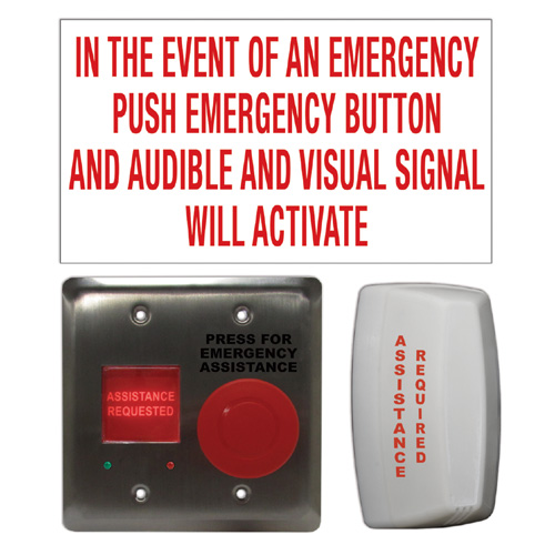 CAD Drawings Camden Door Controls Emergency Call System Kit: Maintained 'Press For Assistance' Push Button with Double Gang Switch/ Annunciator Combo (CX-WEC10K2)